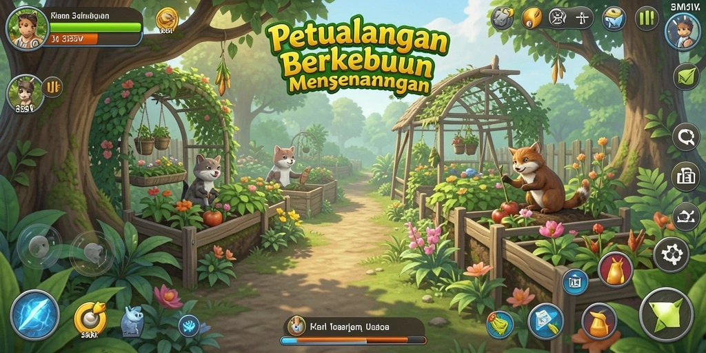 Screenshot utama 333V menampilkan kegiatan berkebun yang seru dan interaktif.