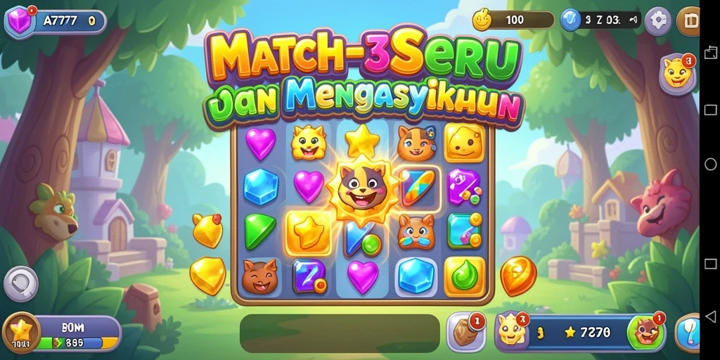 Gameplay menarik A7777 dengan kombinasi objek Match-3 yang seru.