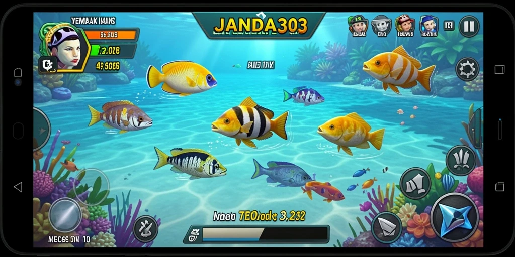 Screenshot gameplay JANDA303 menampilkan aksi menembak ikan yang seru.