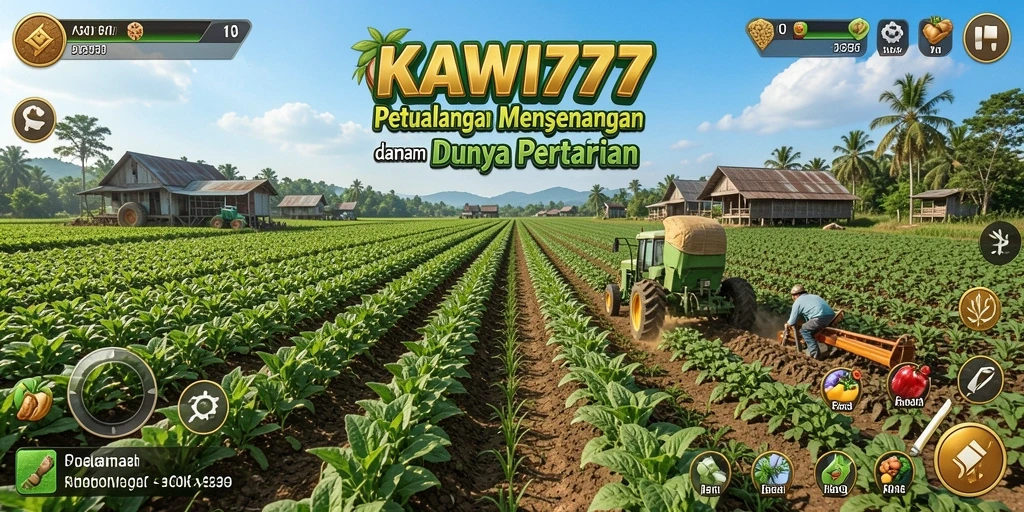 Tampilan gameplay KAWI777 yang menyenangkan di ladang pertanian.