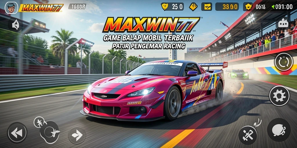 Tampilan gameplay MAXWIN77 dengan balapan seru dan mobil cepat.