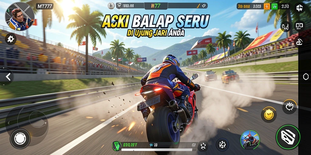 Screenshot gameplay MT777 menampilkan aksi balap yang mendebarkan.