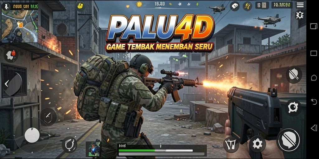 Tangkapan layar utama gameplay PALU4D menampilkan aksi tembak menembak yang intens.