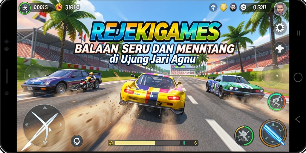 Tampilan gameplay REJEKIGAMES yang mendebarkan dan penuh aksi balapan.