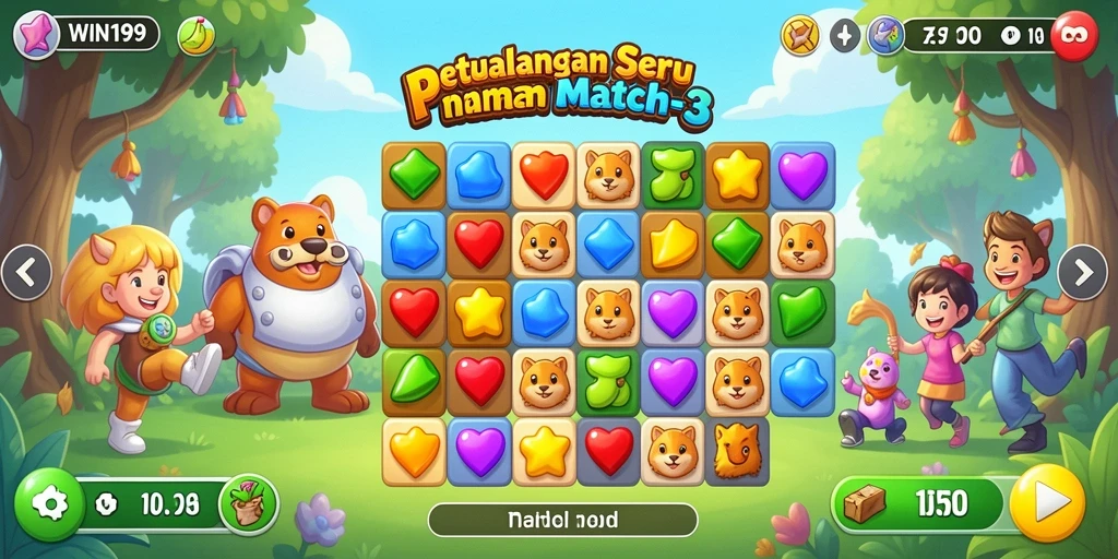 Tangkapan layar gameplay <strong>WIN199</strong> menampilkan pencocokan elemen warna-warni yang seru.